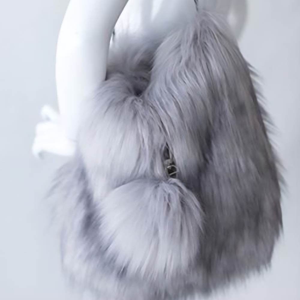 Evelyne Prélonge Paris Faux Fur Shoulder Bag in Himalaya Pearl Brand New w/ Tags
